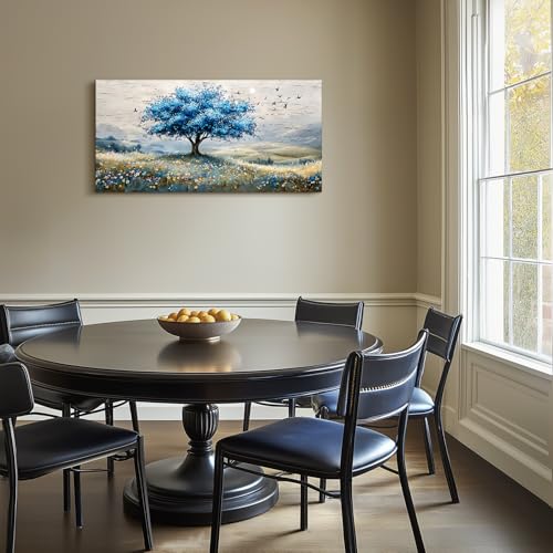 SERIMINO Tree of Life Landscape Wall Art, Blue Tree Aesthetic Large Artwork, Nature Botanical Decor Canvas Prints, Rustic Scenery Modern Pictures Wall Decor Living Room Bedroom Home Office 20"X40"