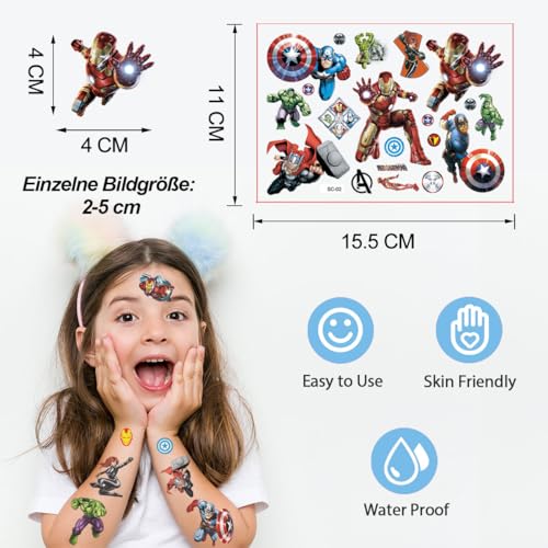 Temporäre Tattoos Kinder, 8 Blätter Tattoo für Jungen Mädchen, Cartoon Kindertattoos Deko Kindergeburtstag, Geburtstag Party Geschenk Kleine, Hautfreundliche Temporäre