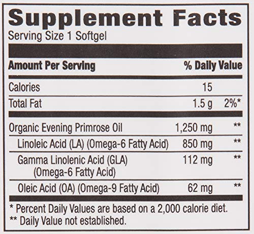 Amazon Brand - Revly Cold-Pressed Evening Primrose Oil, 1250 Mg, 120 Softgels, 4 Month Supply #TOP7