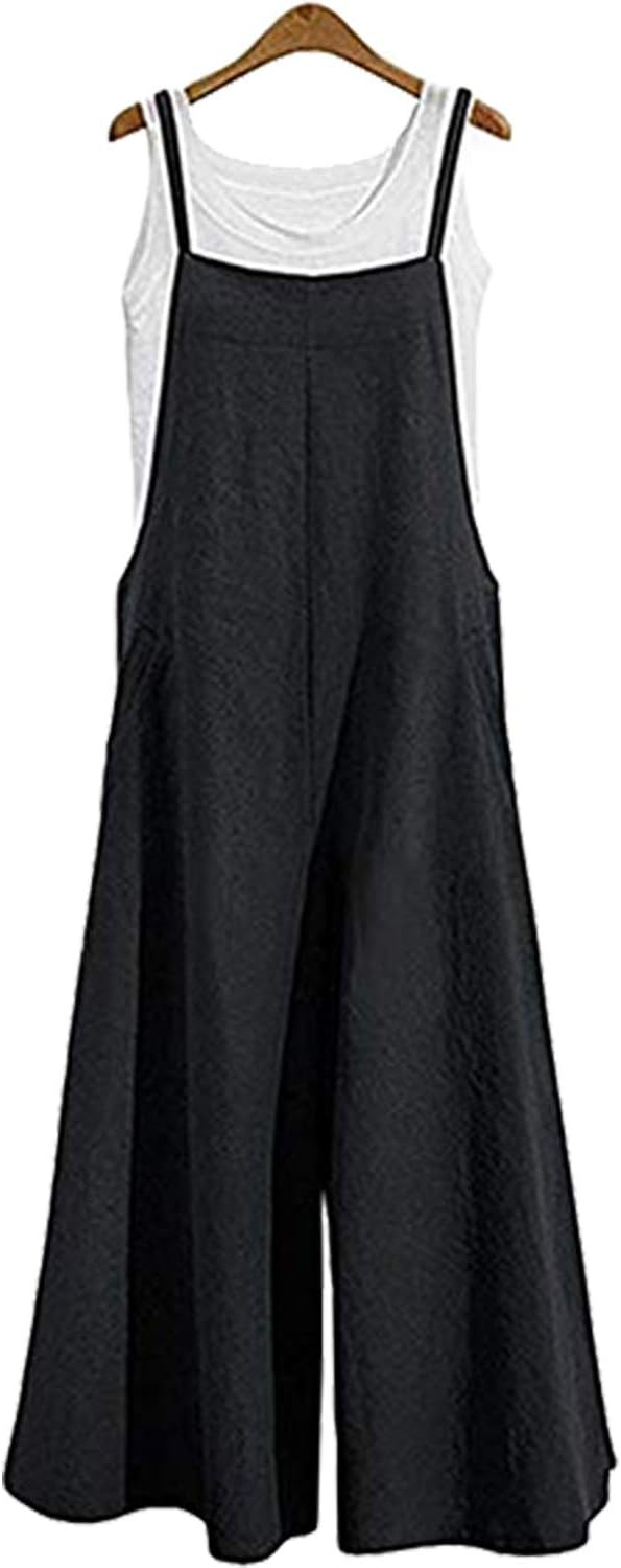 Lncropo Womens Casual Overalls Baggy Wide Leg Jumpsuits Bib Pants with Pockets