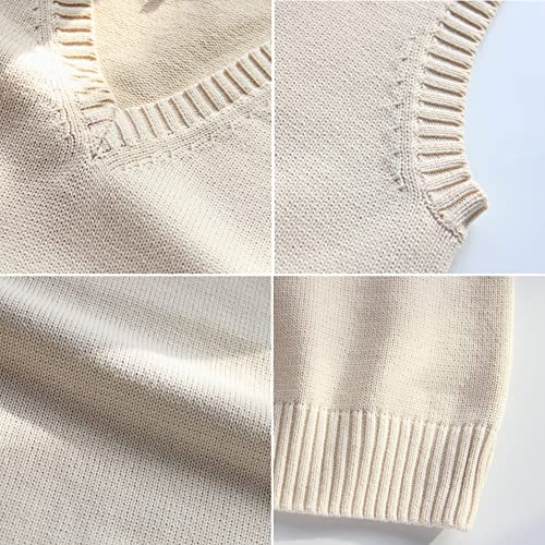 Women’s V Neck Sweater Vest School Uniform Solid Color Sleeveless Knit Sweaters Pullover Tank Tops4