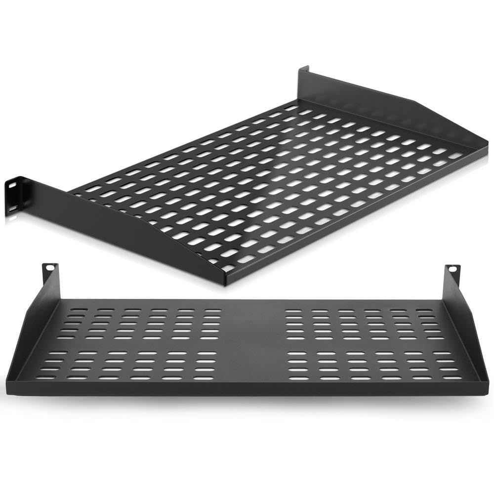 Pyle Scaffale per server rack 1U, 2 pezzi, ripiani ventilati per una buona circolazione dell'aria, montaggio a sbalzo, supporto a parete, dispositivo universale, mensola per armadio, vassoio di