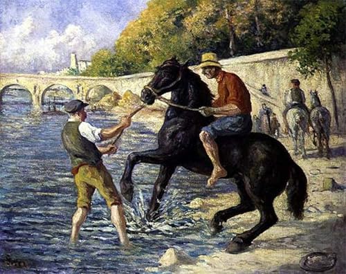 Impression d'art Le bain des chevaux - Toile haut de gamme pour décoration de prestige