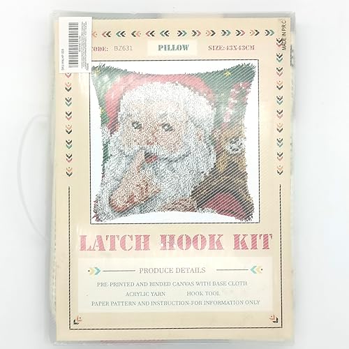 Image of Howie's Latch Hook Kit, DIY Santa Clau Pillow Crochet Yarn Kits for Adults, Color Preprinted Pattern Embroidery Sofa Cushion Cover (Christmas-Santa Claus 3, 16.93 x 16.93 inch)