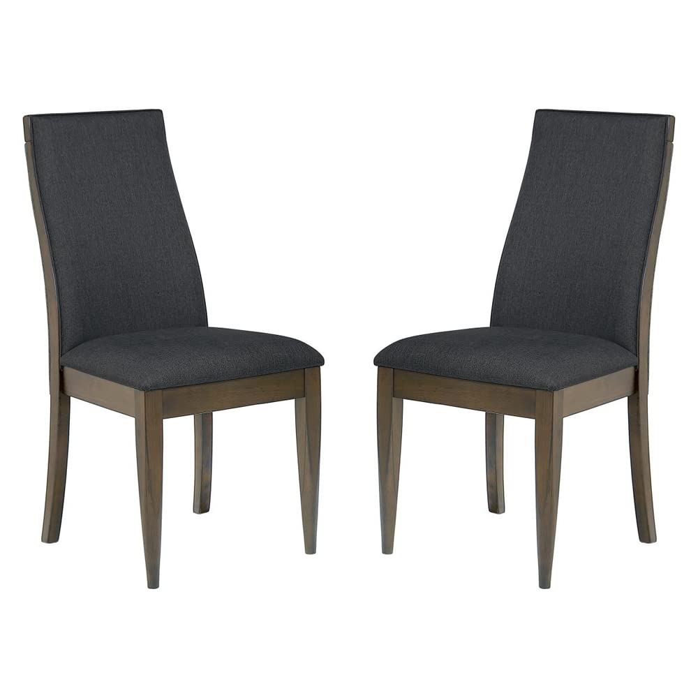 Set of 2 Upholstered Side Chairs, Dark Walnut and Grey
