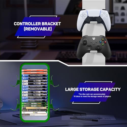 Image of Game Storage Tower Compatible with PS5 / Xbox Series S & X /Switch, Universal Game Ray Disks Organizer, Stores 18 Game, with 4 Controller Holders, Video Game Organizer, Green