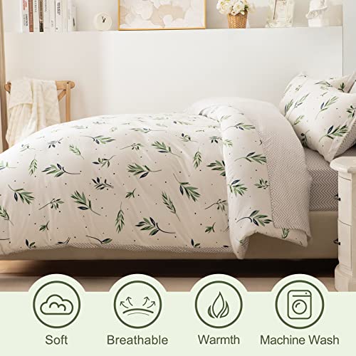 Image of EMME Twin Comforter Set - Sage Green Floral Bedding Sets 5 PCS with Nature Leaves Pattern, Soft Leaf Printed Botanical Bed Set with Sheets, Fluffy Bed Bag for All Season(68 inchX90 inch)