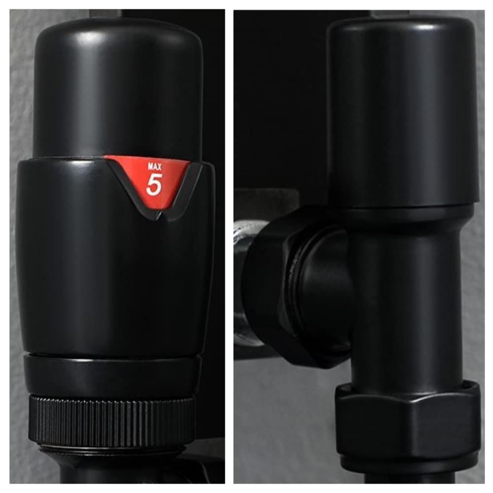Milano Black Angled Thermostatic Heated Towel Rail Radiator Valves