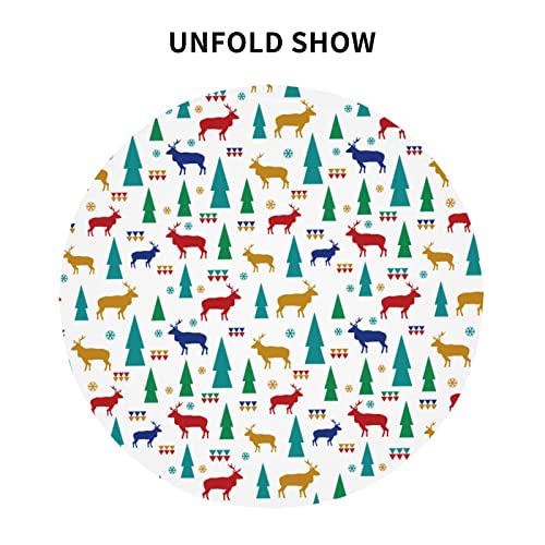 Christmas Tree Reindeer Tablecloth, Washable Polyester Table Cover For Dining Room Kitchen Party Winter Christmas Decoration Round 60 Inch #TOP2