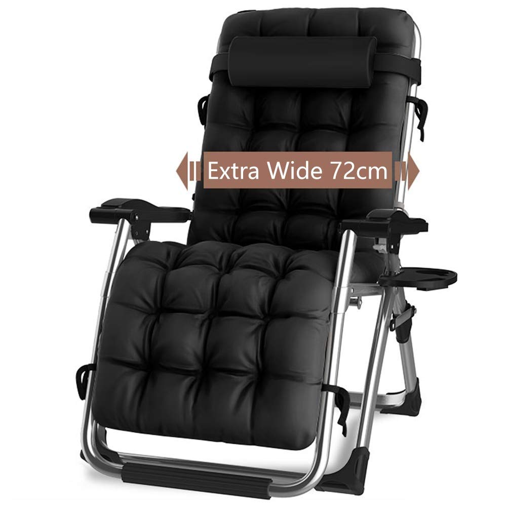 WOTZOV Heavy Duty Sun Lounger Chair With Cup Holder And Cushion, Indoor/Outdoor Folding Recliner Zero Gravity Chair - Load 440 Lbs