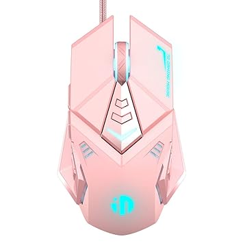 INPHIC Pink Gaming Mouse. USB Optical Wired?Mouse. RGB Backlight. 4 Levels Adjustable DPI up to 4800. Silent Click, Ergonomic?and 7 programmable Buttons?Design. PC Gaming Mice?for Windows System.