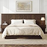 KISLOT Queen Size Wood Bed Frame with Built-in Nightstands, Modern Fluted Headboard & Storage Drawers, Solid Wood Slat Support, No Box Spring Needed, Noise-Free, Easy Assembly
