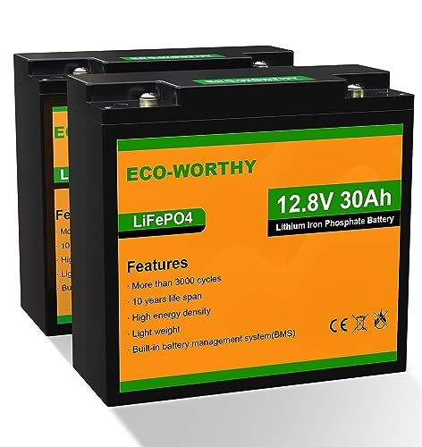 Eco-Worthy (2 Pack) 12V 30Ah Lifepo4 Lithium Iron Phosphate Battery, 3000+ Deep Cycle Rechargeable Battery, Perfect For Mobilty Scooter, Power Wheels, Wheel Chair, Lawn Mower, Trolling Motor, Off Grid #TOP22