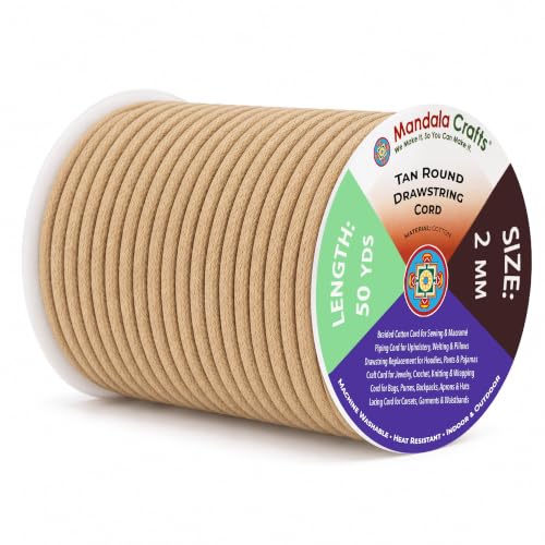 Mandala Crafts 2mm Tan Replacement Drawstring Cords Macrame Rope
