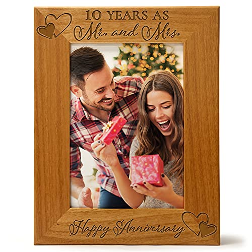 Our 10Th Wedding Anniversary Picture Frame - 10 Year Anniversary, 10 Year Of Marriage, Engraved Natural Wood Photo Frame Fits A 5X7 Vertical Portrait, Tabletop Or Hanging Wedding Picture Frame #TOP14