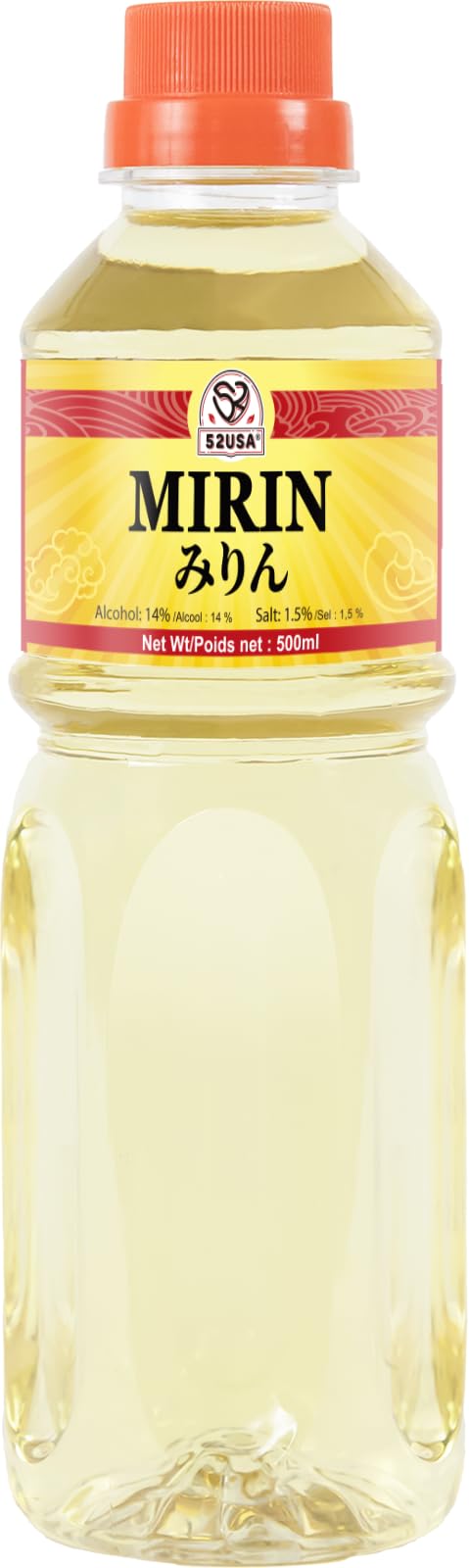 52USA Mirin, Japanese Mirin Cooking Wine, 16.9 FL OZ (Pack of 1), Red Rice Cooking Wine & Seasoning Homemade Sauces, Marinades, Glazes, Salad Dressings, Sushi Rice, Ramen Noodles, Less Sugar and Less Calories, Made with Natural Sugar