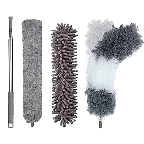 JINYUDOME Plumeau en Microfibre Pour Nettoyage des Espaces,Balai à Long Manche Réglable,Lavable et Flexible,Comprend 3 Housses en Tissu et 1 Perche(Gris) Cover