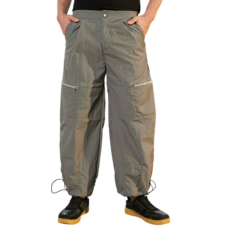 cahoot Men Trousers | Mid-Rise, Relaxed-Fit | Button, Adjustable-Straight Hem | Solid Crushed Woven Fabric for Casual Coin Grey-picture-25