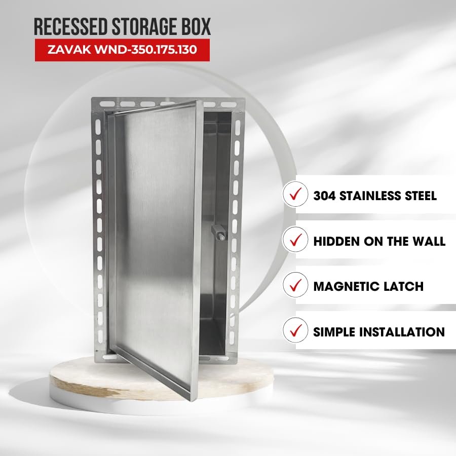 ZAVAK Recessed Wall Niche with Tileable Door in Bathroom, Single Door, Made from 304 Stainless Steel