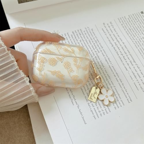 Image of MINSCOSE Compatible with AirPods Pro2 Clear Case,Cute Flower Floral Aesthetic Design with Flowers Keychain, Soft TPU Protective Shockproof Case for Women Girl for Airpods Pro2-Yellow