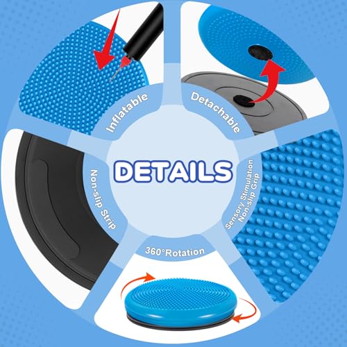 Image of Wiggle Seat Cushion,Fimeetoy Sensory Spinning Chair,ADHD Tools for Kids,Flexible Seating Classroom & Home,Inflatable Wobble Balance Disc-Blue