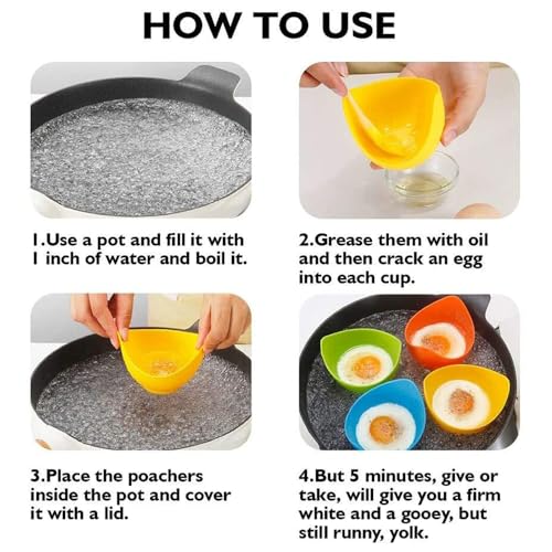 image for Mikim Egg Poachers Silicone Egg Poacher Cups with Ring Standers, Nonst