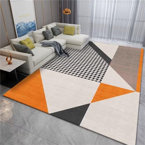 Tapis de salon géométrique 140x200cm gris et orange lavable - 2