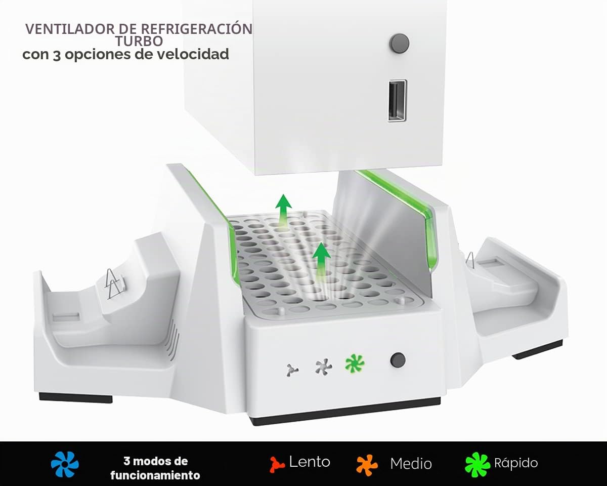 ElecGear Soporte Vertical y Ventilador de Refrigeración para Xbox Series S, 2X Batería Recargable y Base de Cargador Dual para Controlador Xbox, Estación de Carga del Mando con Luces LED y Puerto USB