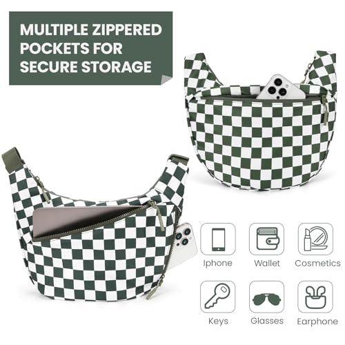 Image of Lushandy Nylon Crescent Crossbody Bags for Women, Medium Slouchy Hobo Crossbody Bag Checkered Purse Luna Bag for Travel
