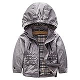 Paquete: 1 * chaqueta BOZEVON Niñas Chubasqueros Lluvia Capa de la Chaqueta Encapuchado Impermeable Primavera Impermeable, Rose Rojo/Gris-Plata