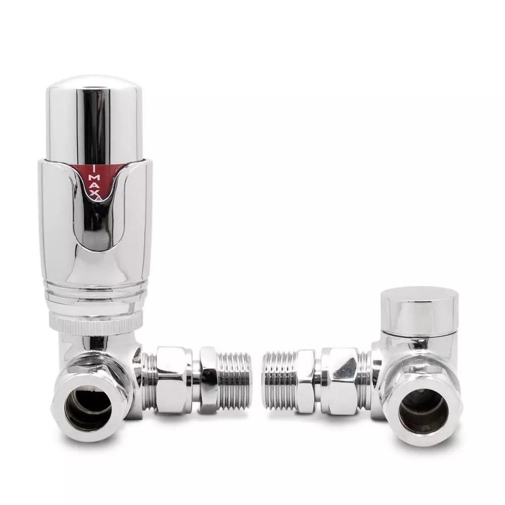 22.5 Team Controls Chrome Team Controls Corner Angled Thermostatic Radiator Valves & Lockshield Valve 15Mm Trv Pack