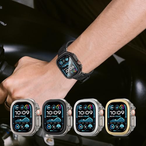 Image of XMUXI Compatible with Apple Watch Ultra 3 2 1 49mm Case Hard PC with 9H Tempered Glass Screen Protector, Full Protection Bumper Protective Cover for iWatch series 11 10 Case 42mm 46mm (Titanium,49mm)