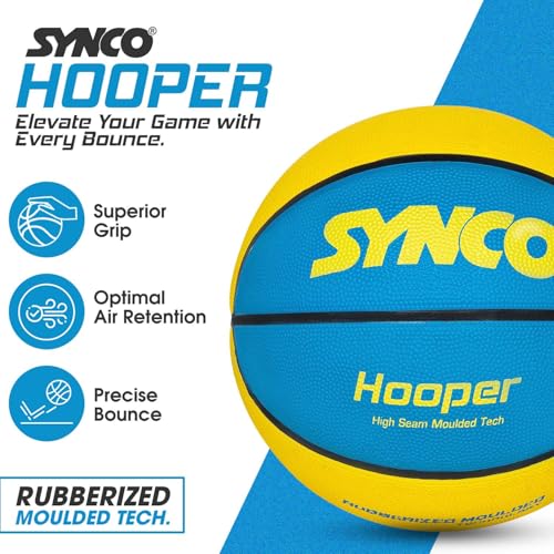 Image of Synco Hooper Basketball Size-7 | Men's Basketball | Moulded Technology | 8 Panel | Suitable for Indoor & Outdoor Games (Blue Yellow)