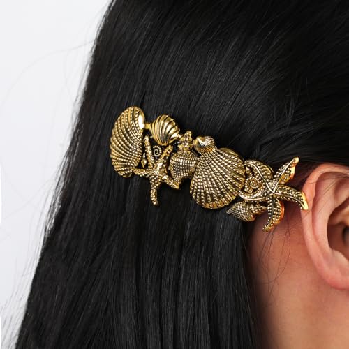 Dreamtimes Starfish Hair Clip Sea Star Hair Pins Shell Pearl Hair Accessories Vintage Large Hand Crafted Metal Barrettes French Hair Clip for Women (GOLD) - Image 4