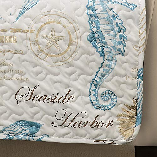 Lush Decor Harbor Life Furniture Protector, Couch Cover, 116" W x 75" L, Blue & Taupe - Quilted Coastal Couch Cover - Nautical Furnishings - Pet Sofa Covers - Furniture Covers For Sofa & Loveseat - Image 3