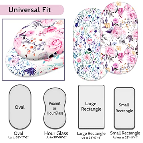 Bassinet Sheet 2 Pack Ultra Stretch Bassinet Fitted Sheet For Baby Girls Boys, Soft Jersey Knit Universal Snug Fits Rectangle, Oval And Hourglass Bassinet Pad/Mattress, Stylish Floral #TOP4