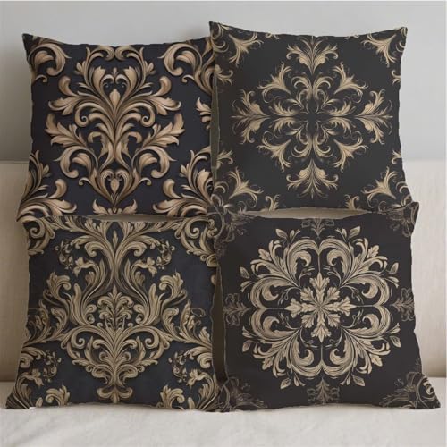 Housse de coussin 70x70cm en lin avec impression double face mandala lot de 4 - 3
