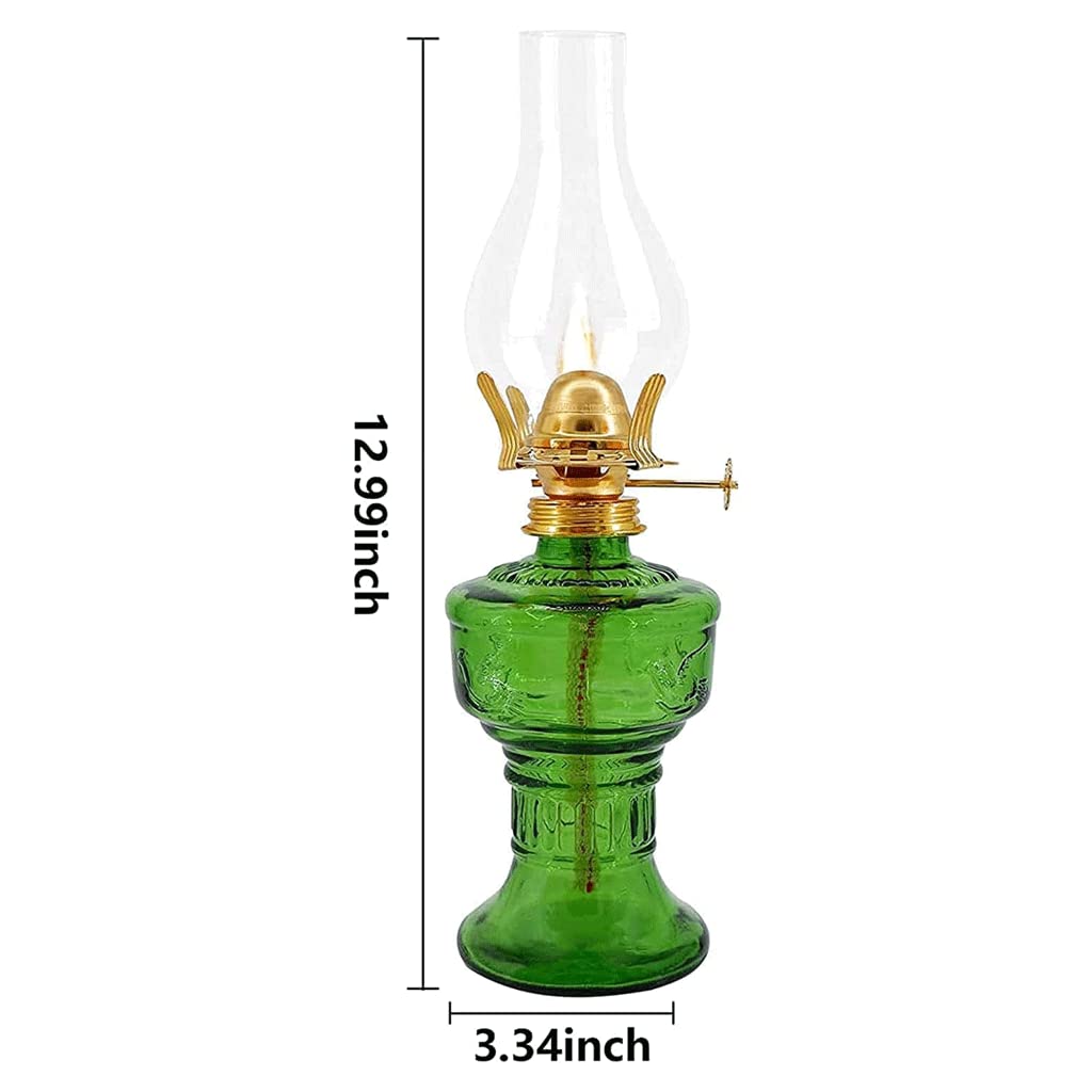 Glas-Kerosinlampe, Glas Eisen Petroleumlampe Öllaterne Vintage Sturmlampe mit Vier Zinken Kopf Klar Grün Grau(Green)