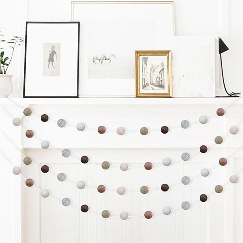 Miniatura 1 de Guirnalda de bolas de fieltro de calabaza con Latte de 48 bolas, 2 piezas de 70.9 pulgadas, guirnalda de pompones de fieltro de otoño para Acción de