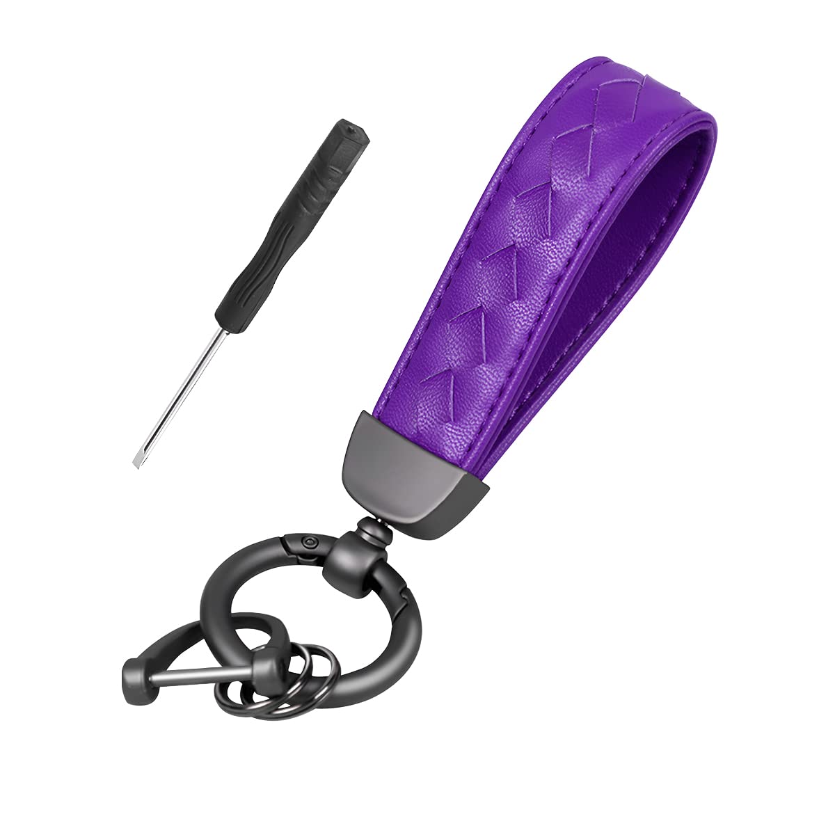 AUCELI Genuine Leather Car Keychain, Sheepskin Key Fob Holder Keys Organizer with 360 Degree Rotatable Anti-Lost D-Ring (Purple)