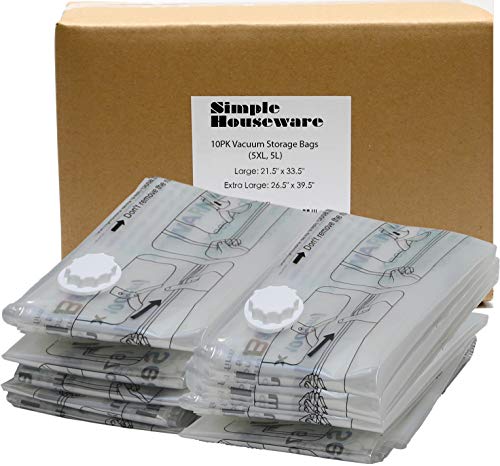 SimpleHouseware 10 Vacuum Storage Bags to Space Saver for Bedding, Pillows, Towel, Blanket, Clothes Bags (5 x Extra Large, 5 x Large)