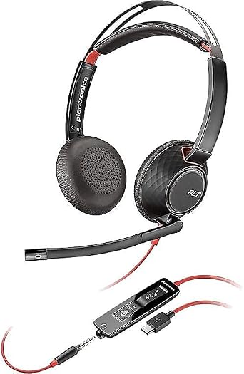 Poly - Blackwire 5220 USB-C Headset Plantronics - Wired, Dual Ear Stereo Computer Headset with Boom Mic - USB-C, 3.5 mm to connect to your PC, Mac, Tablet and/or Cell Phone