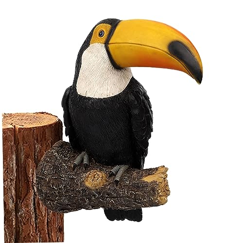 Figura de pájaros 11.42x7.60x4.33 pulgadas Decoración de aves al aire libre Resina Toucan Decoración Ornamento de pájaro Realista Pintura de color Esculturas de pared para jardín de jardín amarillo