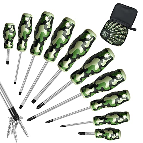 WHOMASS Magnetic Screwdriver Set, 10-Piece S2 Alloy Steel with 5 Flat and 5 Phillips Tips, Comfort Professional Non-Slip Cushion Grip