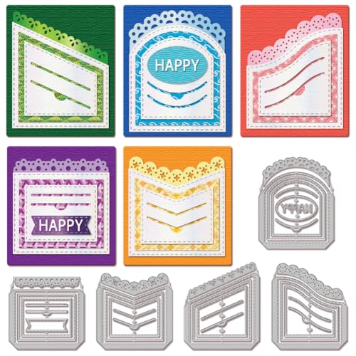 GLOBLELAND Lace Pocket Cutting Dies Die Cuts Stitched Slots Pocket Cutting Dies for DIY Scrapbooking Card Making Journal Embossing Paper Craft Decor