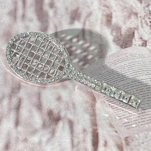 Image of Tennis Racket Rhinestone Brooch Pin Crystal Badminton Racquet Sport Laple Pins Clip Dress Suit Hat Badges Accessories Brooches Pins Fashion Jewelry Gifts for Women Girls Bff