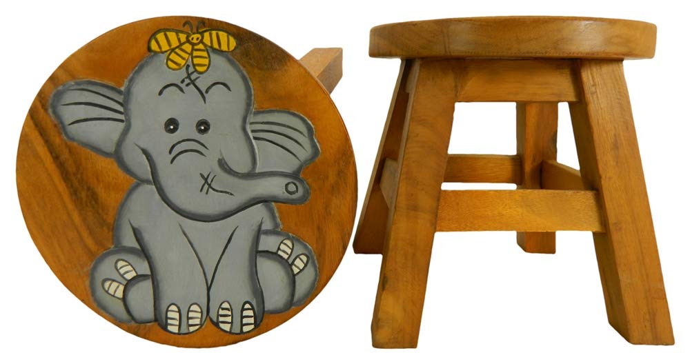 Children's Wooden Stool, Cute Baby Elephant Design - Handmade Acacia Wood - Small Chair, Footstool or Side Table - Nursery & Bedroom Decor - Fun Step Stool for Kids - Ideal Christmas & Birthday Gift