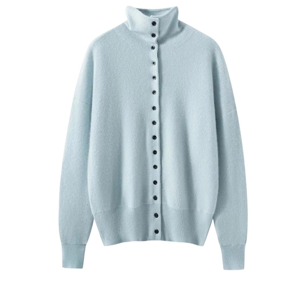 Women 100 Cashmere Knitted Cardigan Turtleneck Collar Loose Pullover Soft Chic Layering Top
