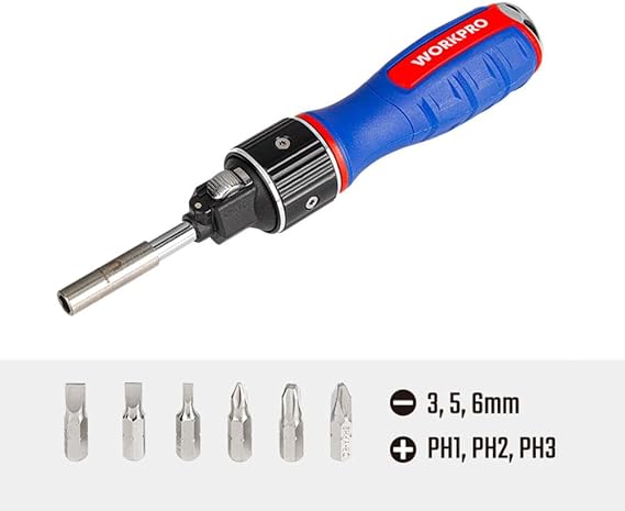 WORKPRO WP221069 6-IN-1 Profesyonel CR-V Cırcırlı Manyetik Tornavida Seti