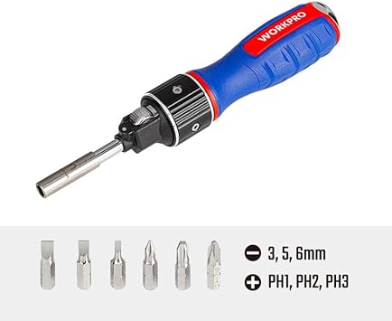 WORKPRO WP221069 6-IN-1 Profesyonel CR-V Cırcırlı Manyetik Tornavida Seti
